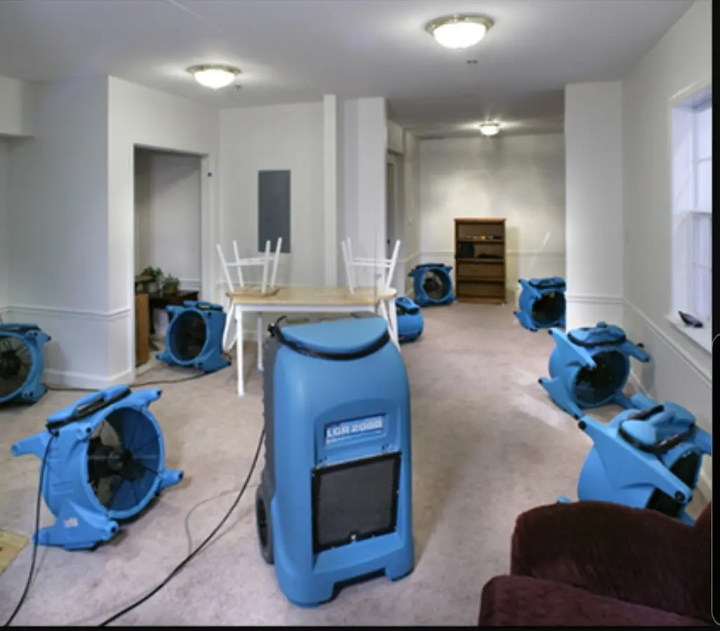 Air movers and dehumidifier setup for Water Damage Restoration in Winthrop Town
